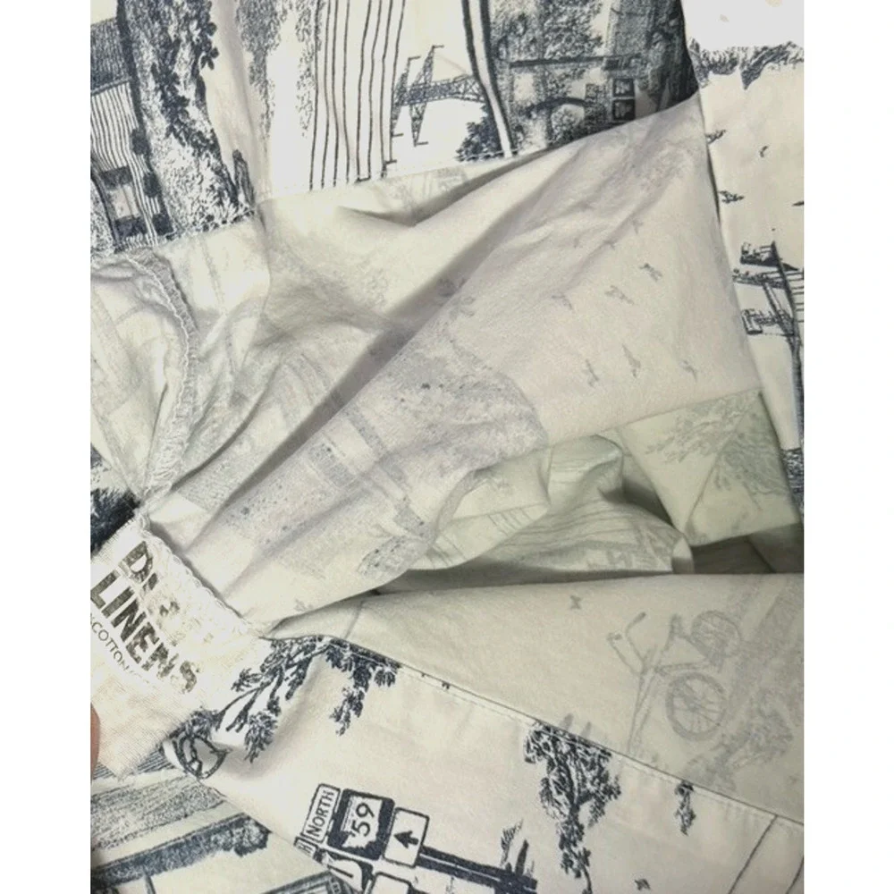 Dirty Linens Co. Pair of Toile Pillowcases Blue White Toile Print Cotton 2